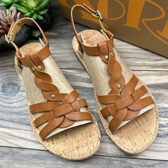 NIB Korks by Kork Ease Sawyer Slingback Strappy Flat Sandal Tan - Picture 2 of 13
